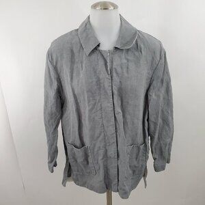 Lafayette 148 Jacket M Gray Snap Front Linen Long‎
